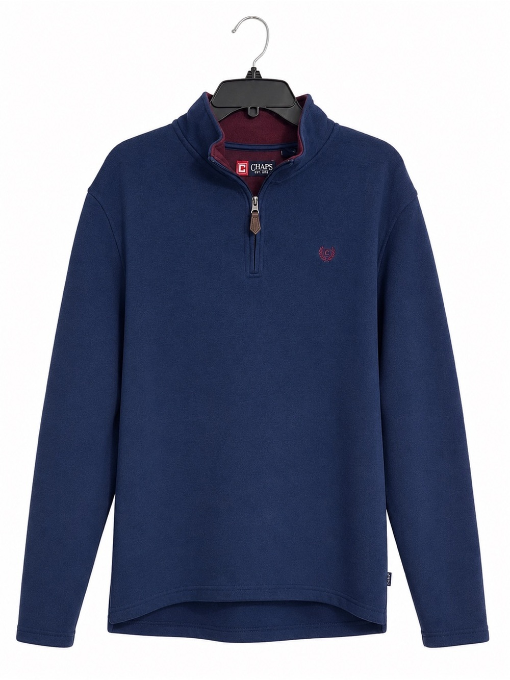 Chaps Quarter Zip Pullover Mens Large Blue Mock Neck Fleece Sweatshirt